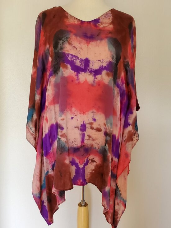 Hand Crafted Dresses & Skirts - NEW silk caftan kaftan top mini dress dyed red burgundy pink purple blue S M L